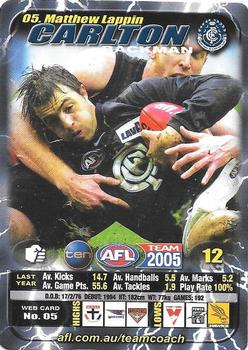 2005 Team Zone AFL Team #5 Matthew Lappin Front